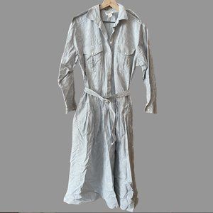 Vintage blue and white drop waist pinstriped shirtdress US women's 12